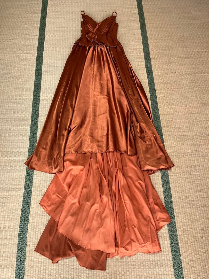 【美晴ドレス】テラコッタＶネック　カラーロングドレス　Ｍサイズ