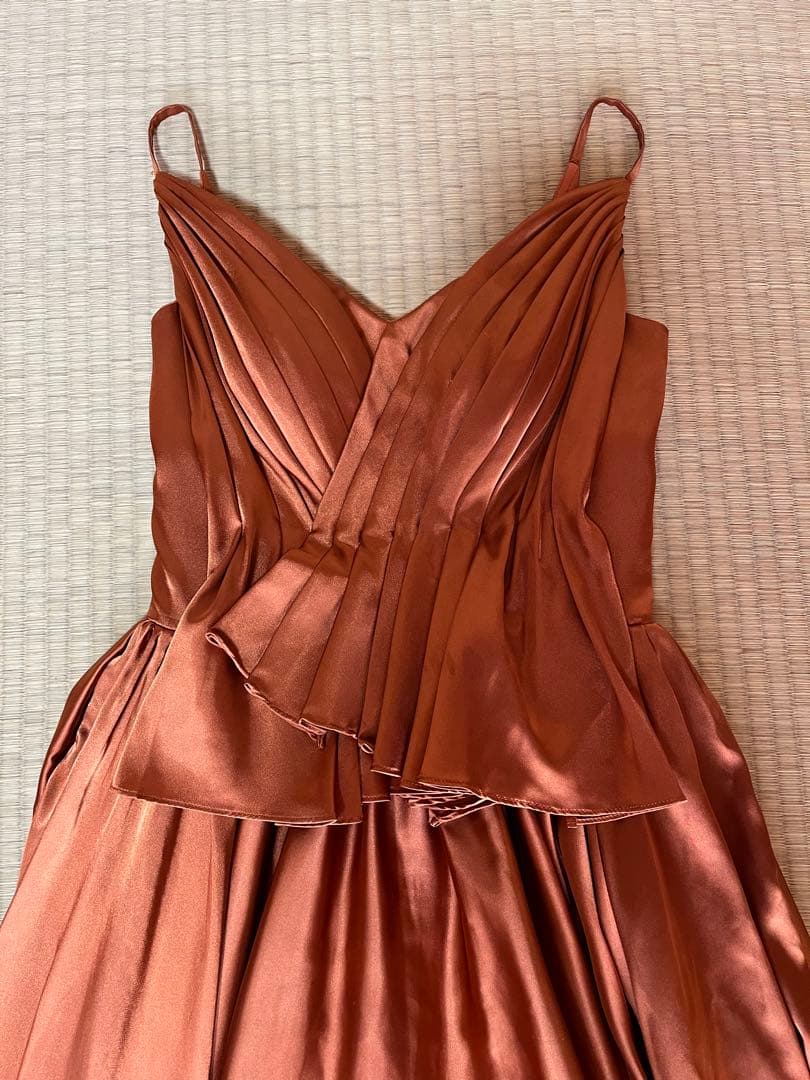 【美晴ドレス】テラコッタＶネック　カラーロングドレス　Ｍサイズ