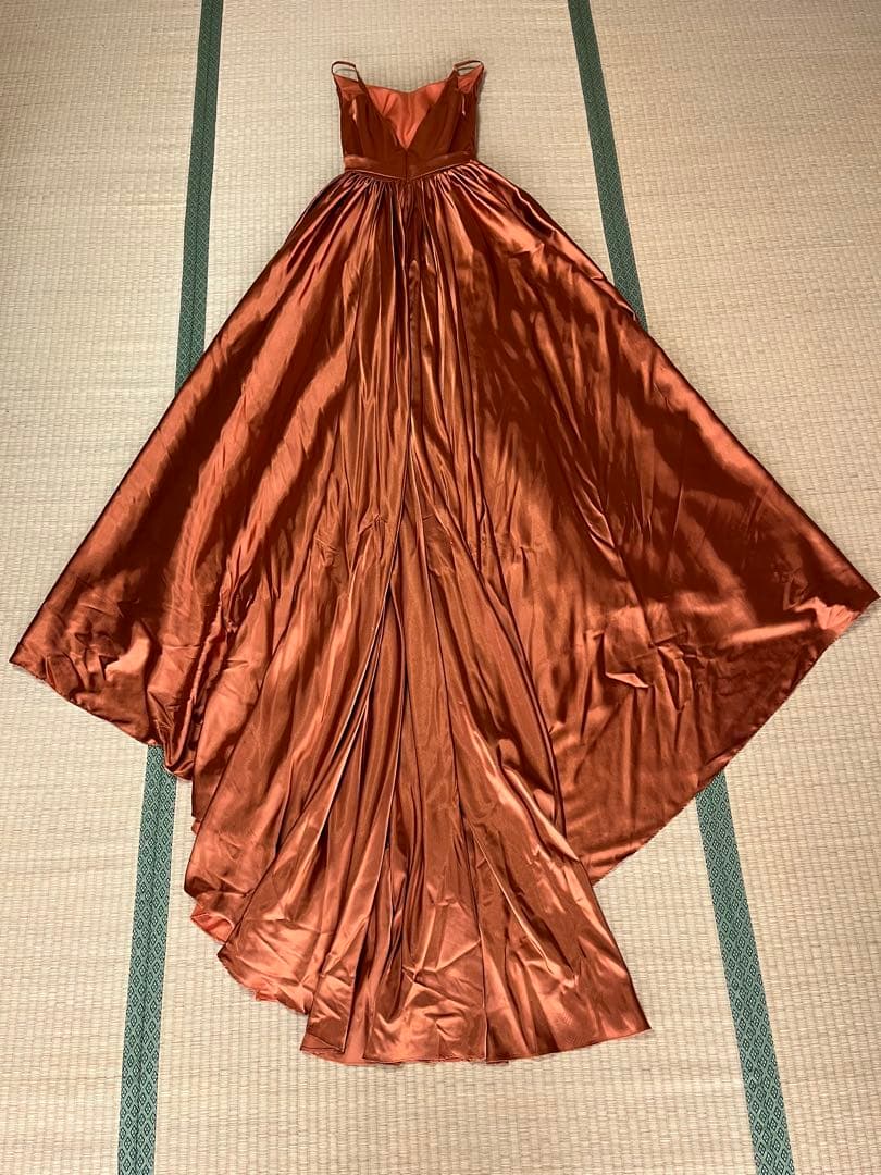 【美晴ドレス】テラコッタＶネック　カラーロングドレス　Ｍサイズ