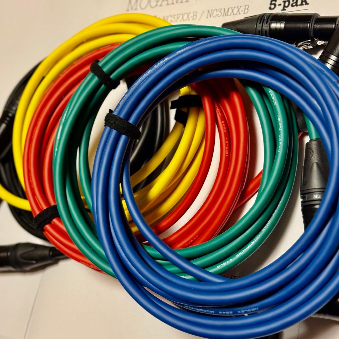 MOGAMI 2549 XLRマイクケーブル 3m 5本 新品 マルチカラー5色