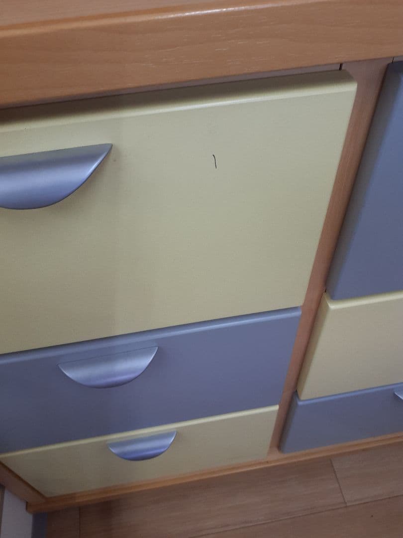 木製チェスト 6引き出し イエロー グレーキャスター付き