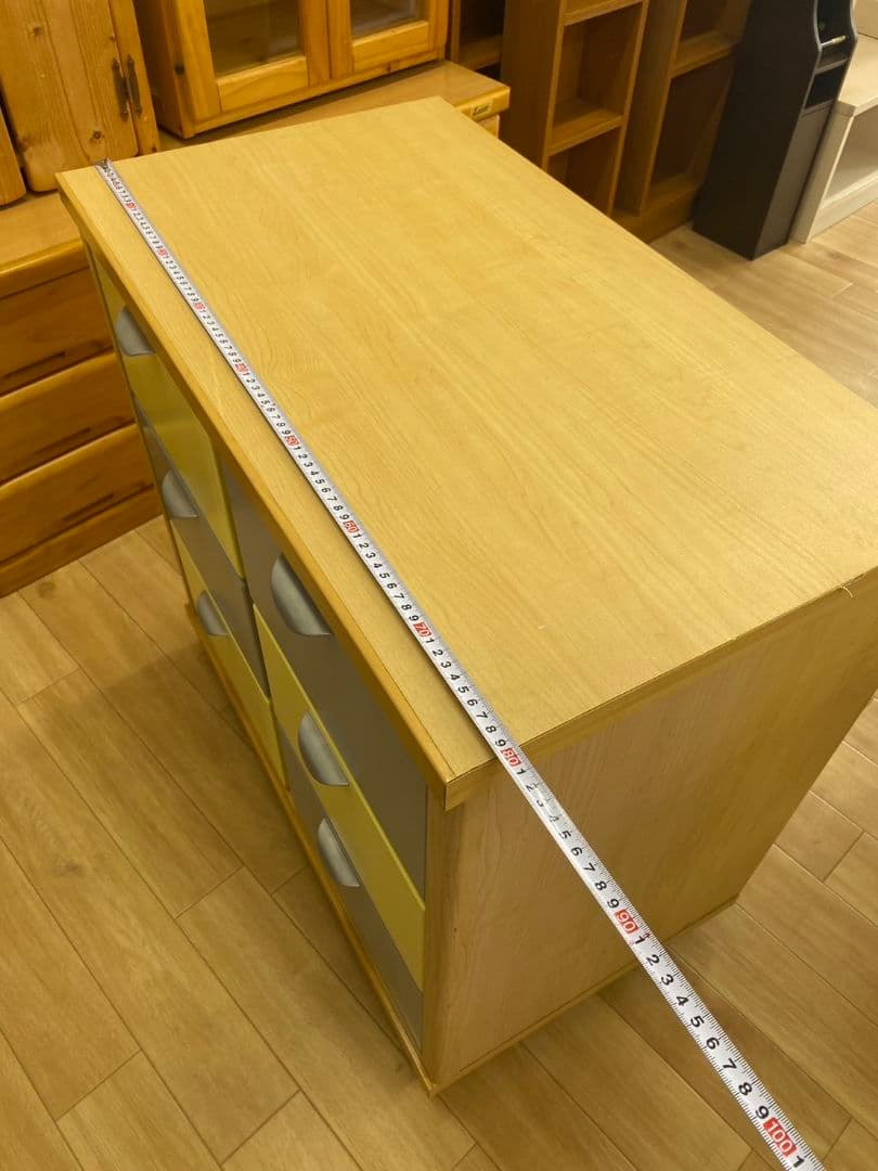 木製チェスト 6引き出し イエロー グレーキャスター付き