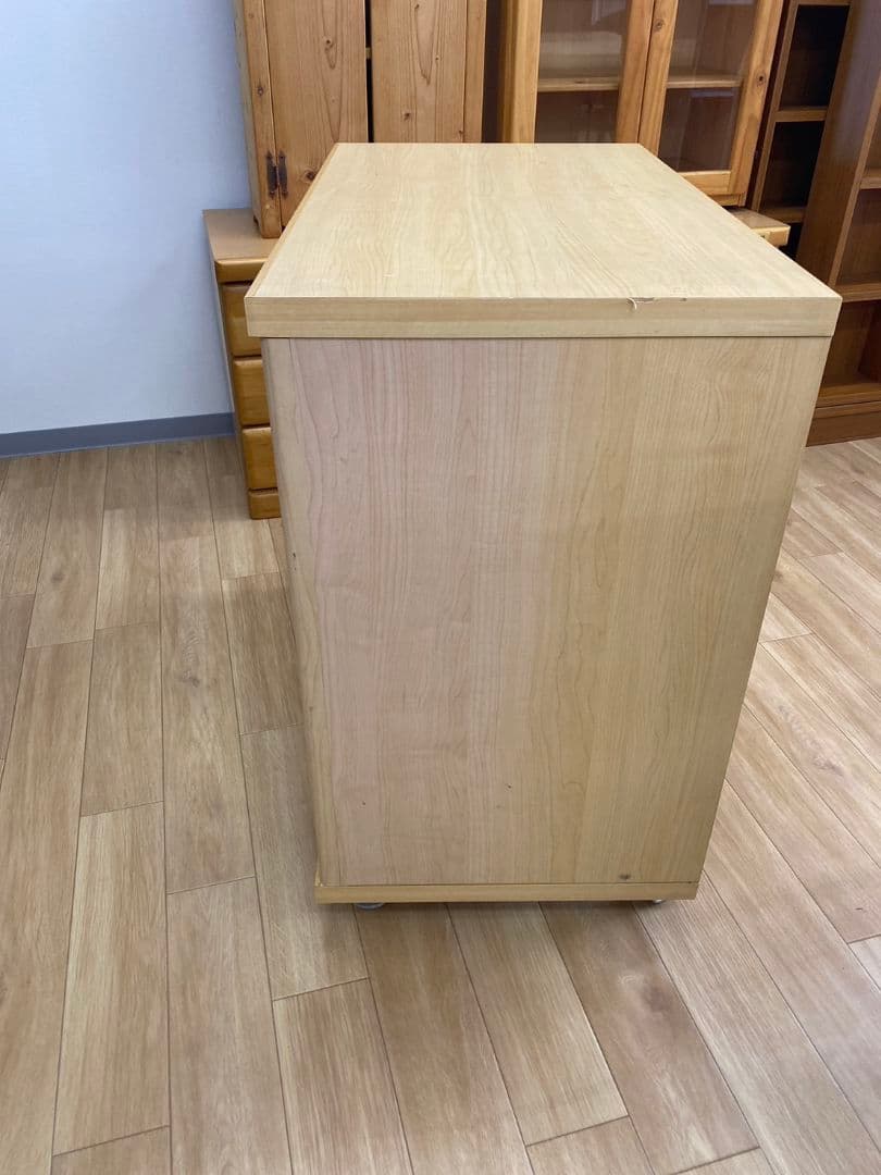 木製チェスト 6引き出し イエロー グレーキャスター付き