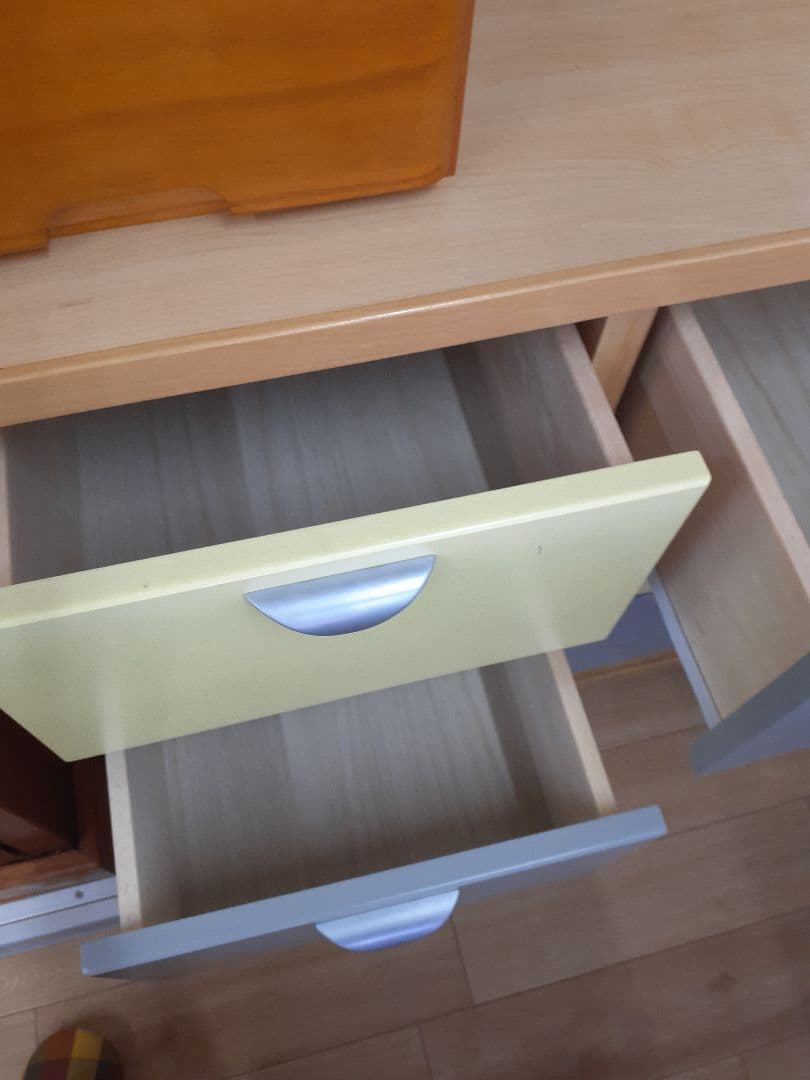 木製チェスト 6引き出し イエロー グレーキャスター付き