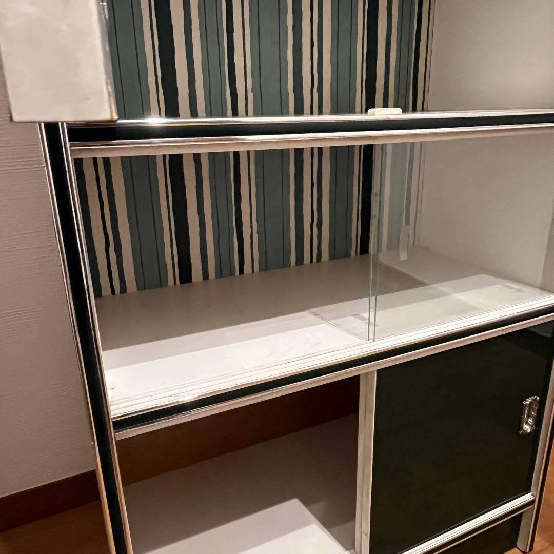 昭和レトロ 食器棚 アーチ 緑 白 当時物 ビンテージ カップボード キッチン