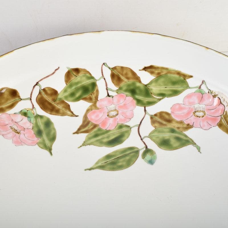 伝統工芸　豊福誠作　色絵　椿文　大鉢　共箱　V　8984A