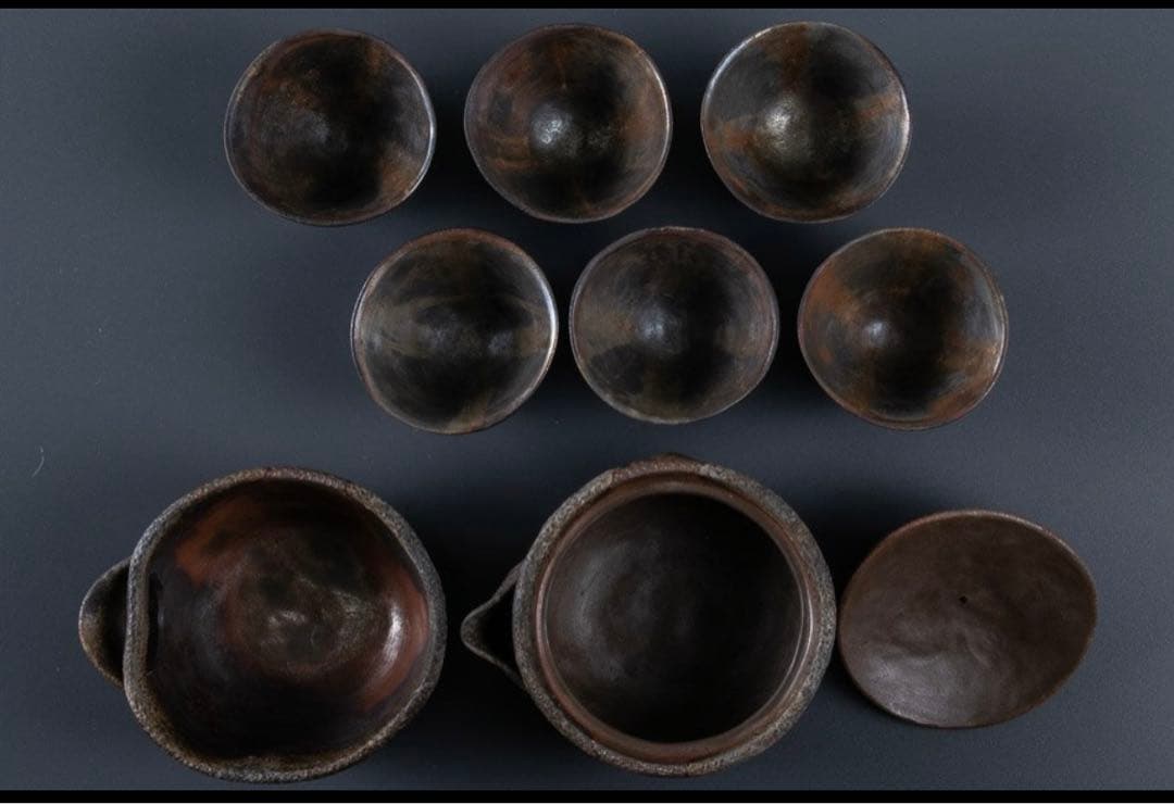 備前焼　小西陶古　茶具　陶器　湯呑み６個　湯冷まし　急須　セット　龍