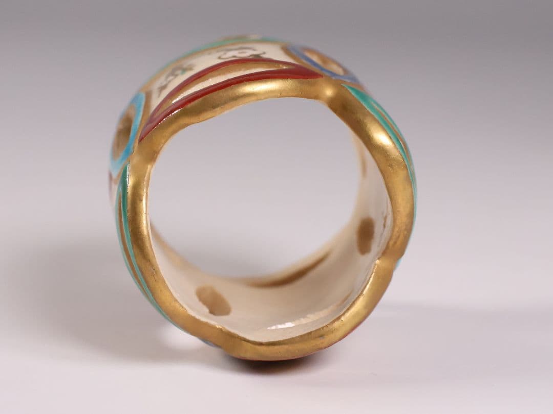 茶道具 清閑寺窯 杉田祥平 色絵四季七宝 蓋置 共箱 陶芸【CM334】