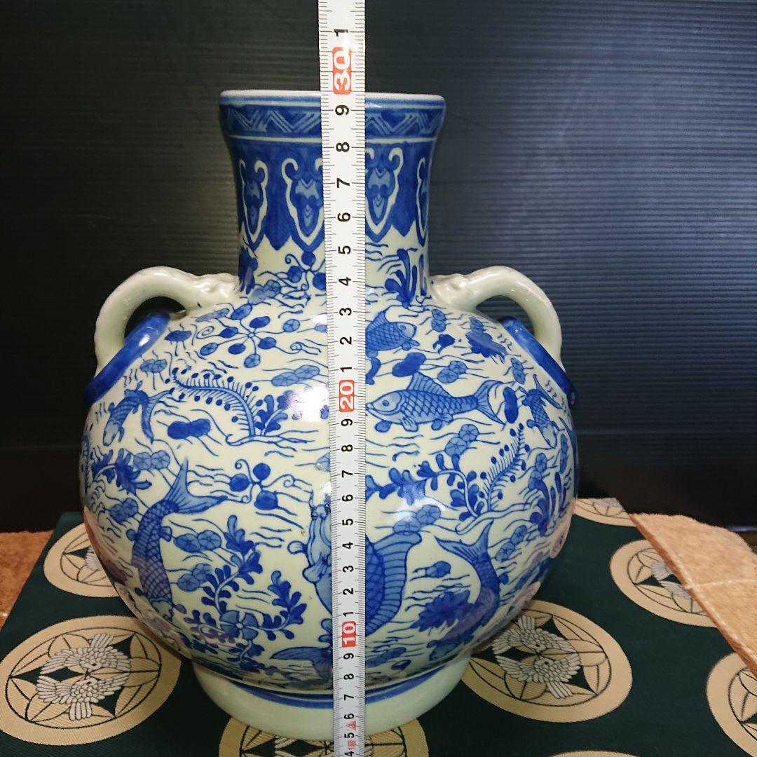 時代物、染付、魚藻紋壺、花瓶