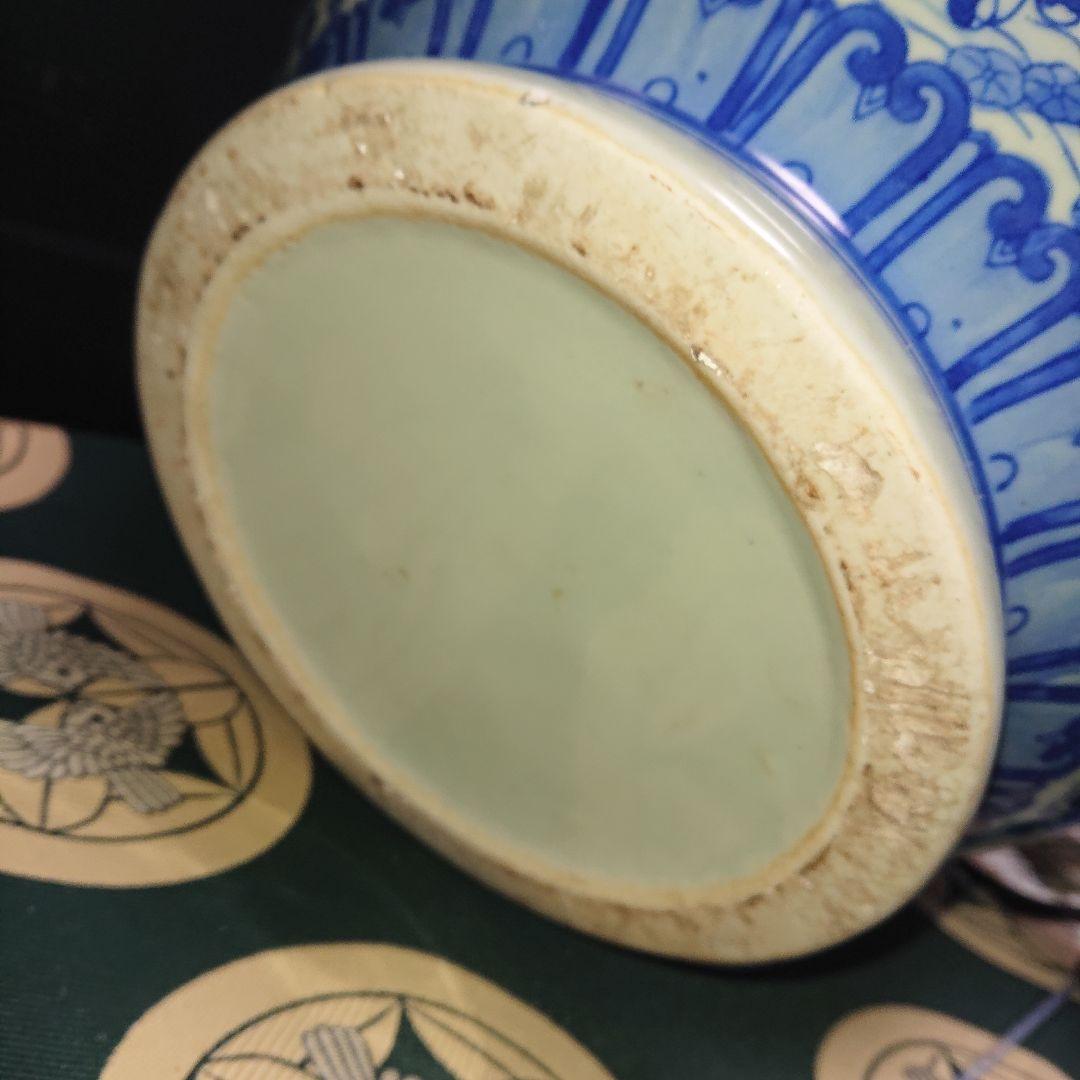 時代物、染付、魚藻紋壺、花瓶