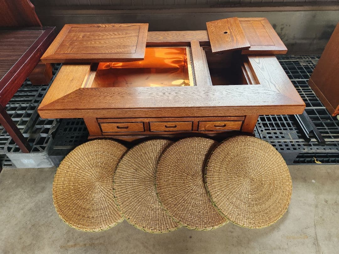 長火鉢美品✨囲炉裏テーブル昭和レトロ火鉢古民家家具希少い草座布団付き