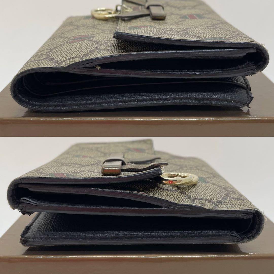 【美品/付属品完備】グッチ 二つ折り財布 小銭 GGシマ リボン ロゴチャーム