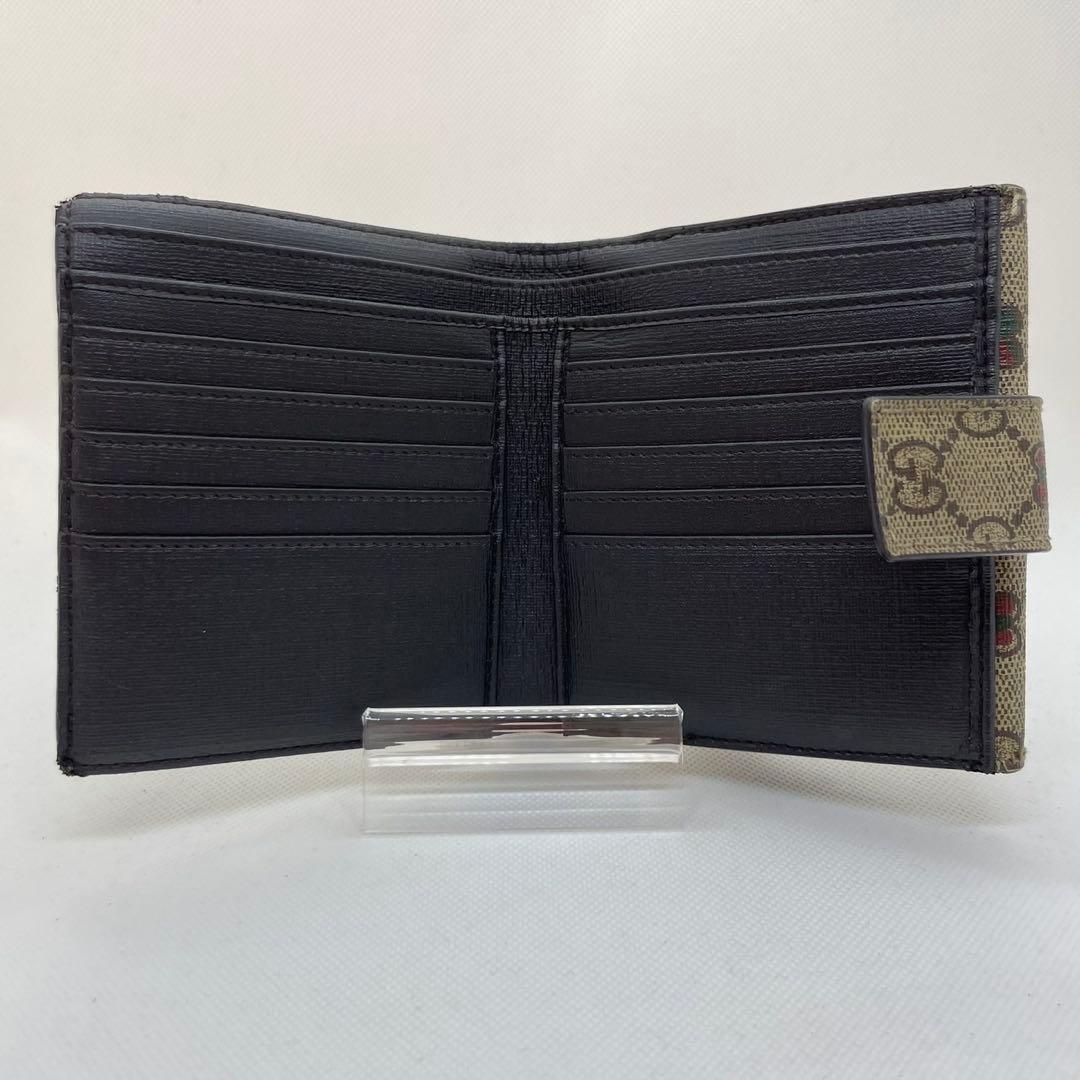 【美品/付属品完備】グッチ 二つ折り財布 小銭 GGシマ リボン ロゴチャーム