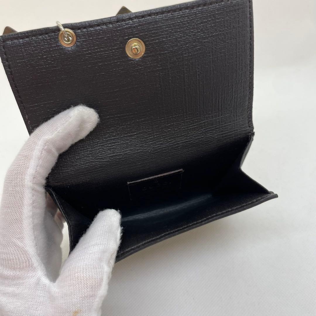 【美品/付属品完備】グッチ 二つ折り財布 小銭 GGシマ リボン ロゴチャーム