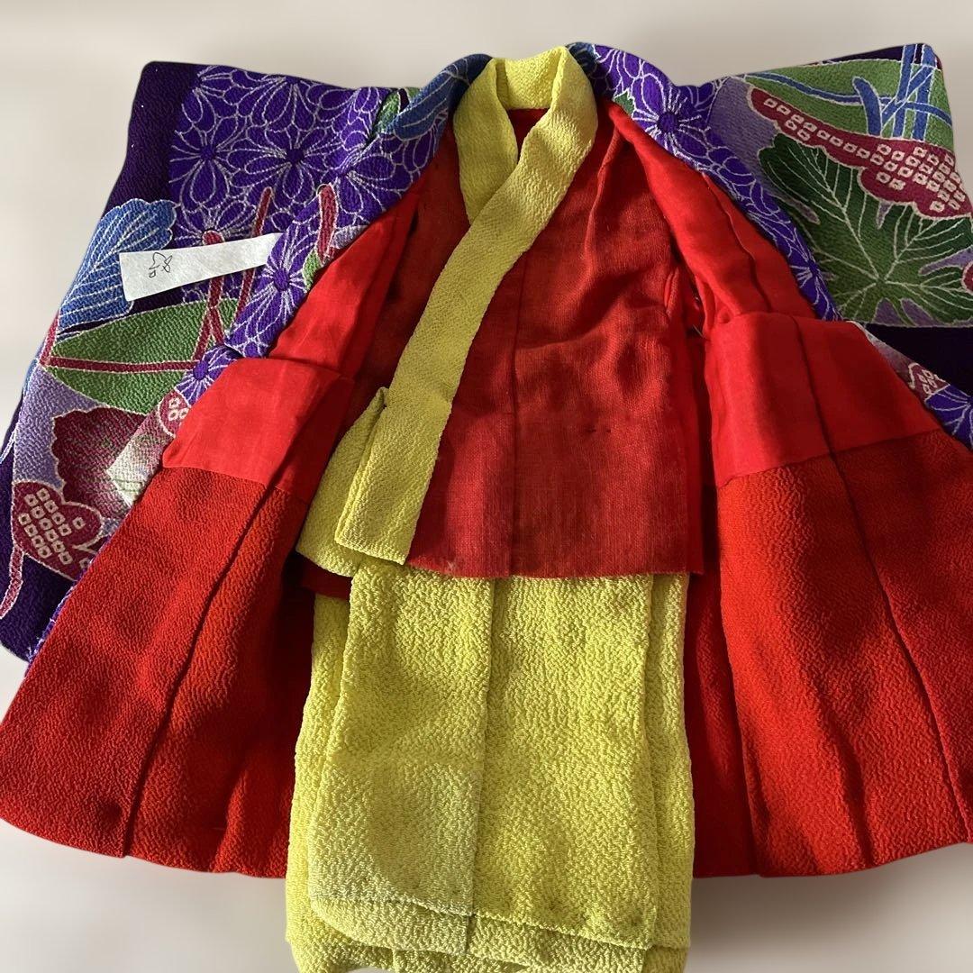 人形の着物　８号　古布ちりめん　二重　102501