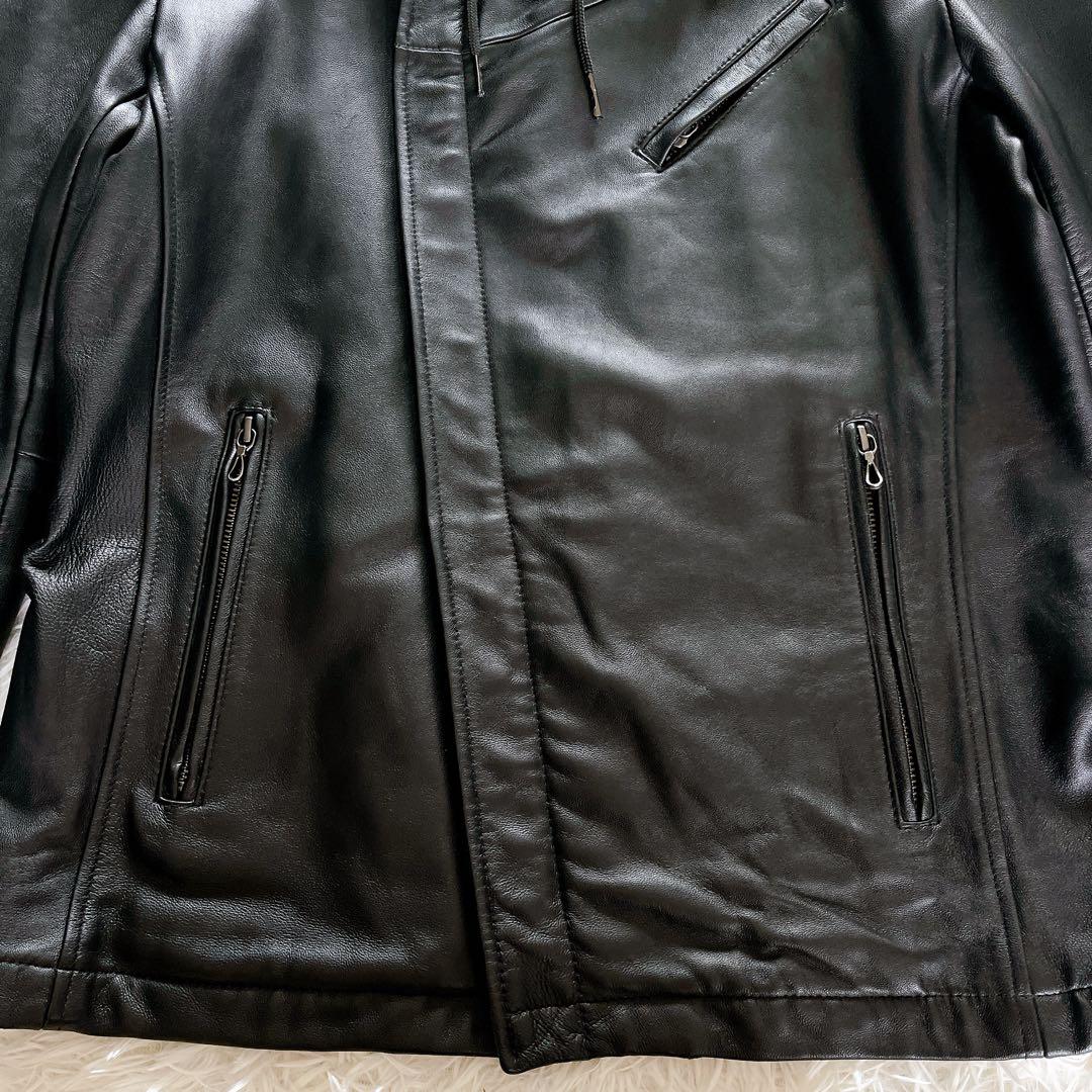 【キャサリンハムネットロンドン】シングルライダース フード 羊革 黒 XL