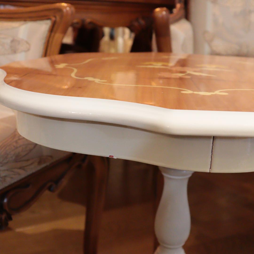 ティーテーブル イタリア ホワイト＆ナチュラル 象嵌 カフェテーブル