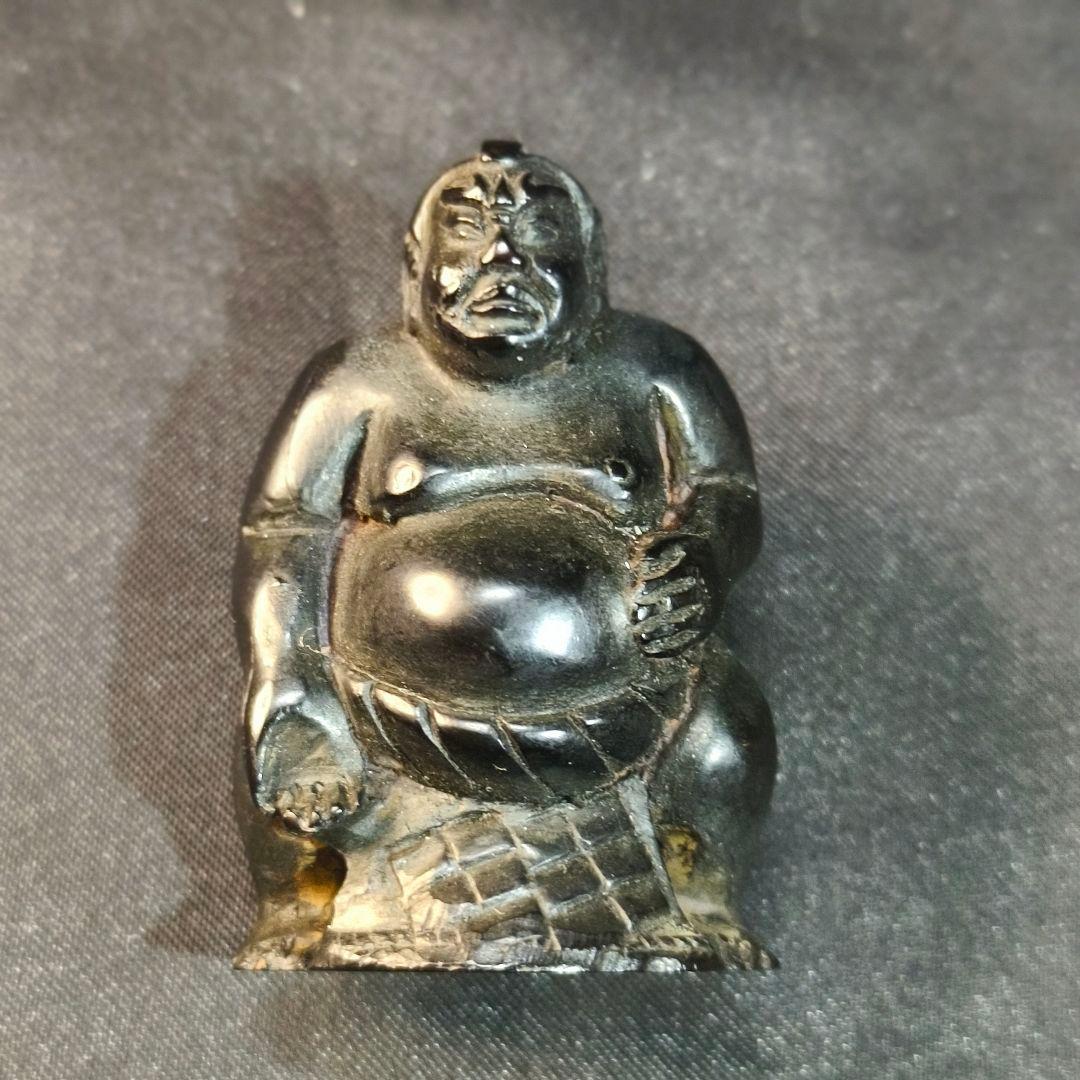 江戸骨董 黒檀彫り根付 相撲力士 手作り 無銘 時代物 旧家蔵出蒐集家放出美品