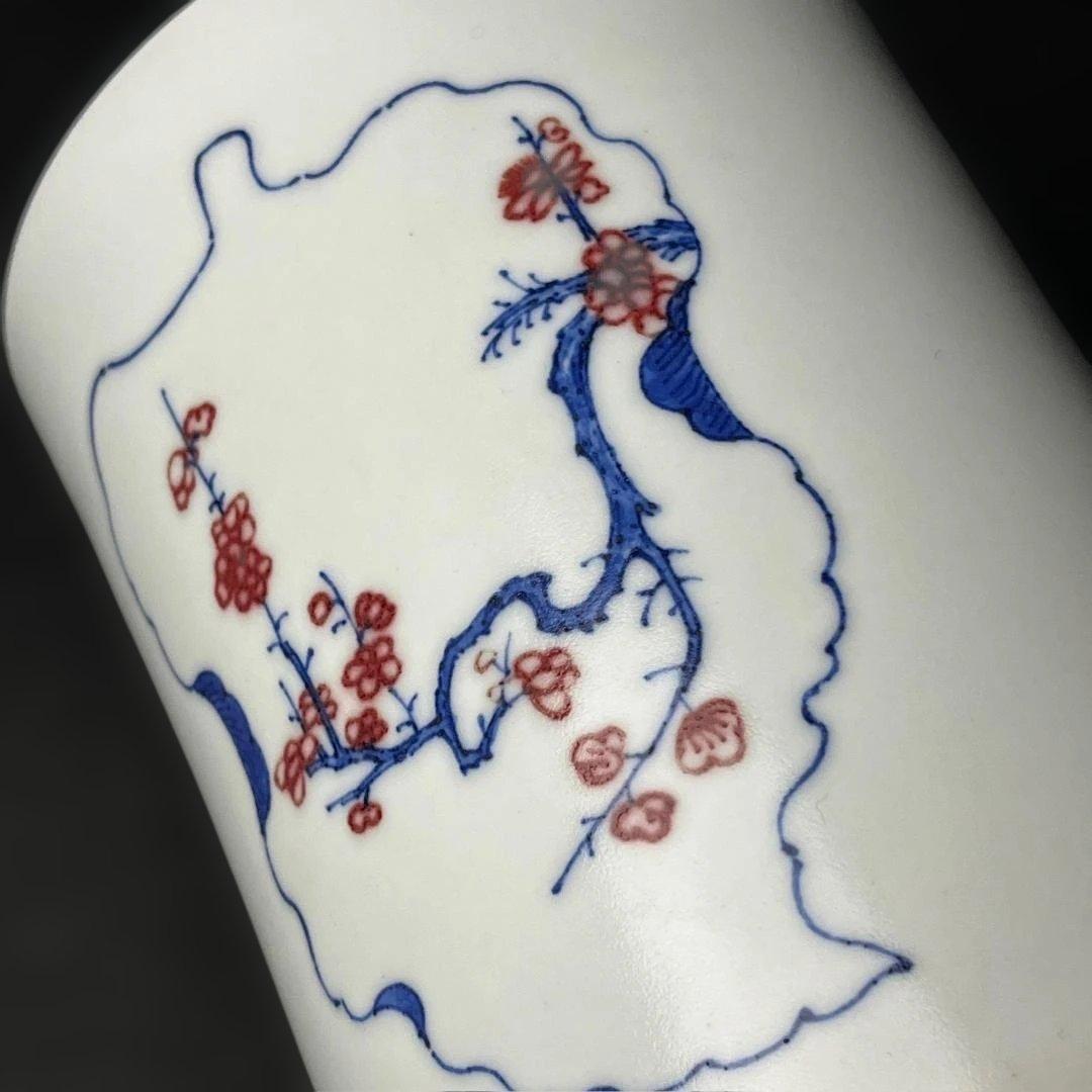 唐物 釉裏紅韋駄天紋筆筒 大清康煕年製 款 中国美術 古玩 文房四宝 SH45