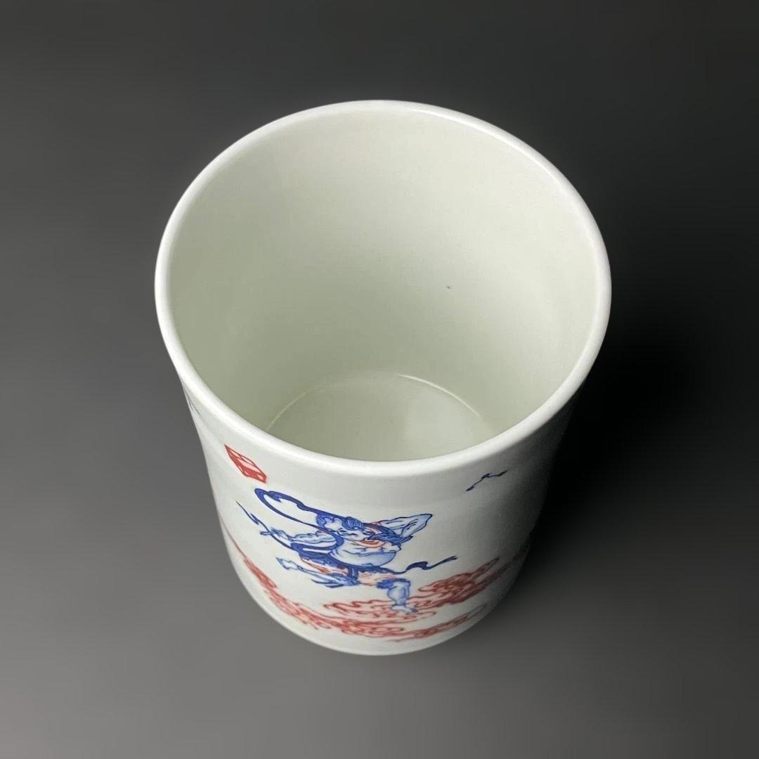 唐物 釉裏紅韋駄天紋筆筒 大清康煕年製 款 中国美術 古玩 文房四宝 SH45