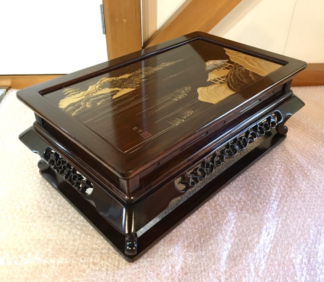 【勝峰作】花台 飾り台 螺鈿細工 金彩蒔絵 机 ガラス付属 ①