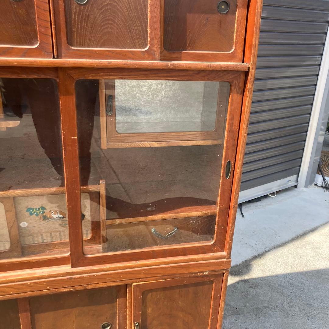 昭和レトロ 無垢材 木製 茶箪笥 茶棚 ガラス戸 サイドボード 古家具 古民家