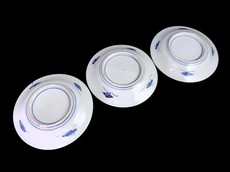 古伊万里　色絵　団龍紋に宝珠　花の図　７寸皿　３枚　珍品　C544AS-DBr