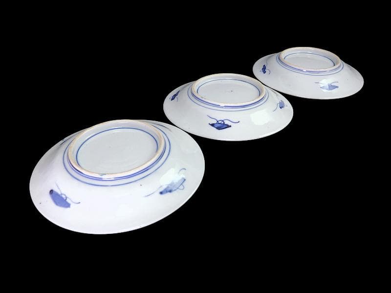 古伊万里　色絵　団龍紋に宝珠　花の図　７寸皿　３枚　珍品　C544AS-DBr