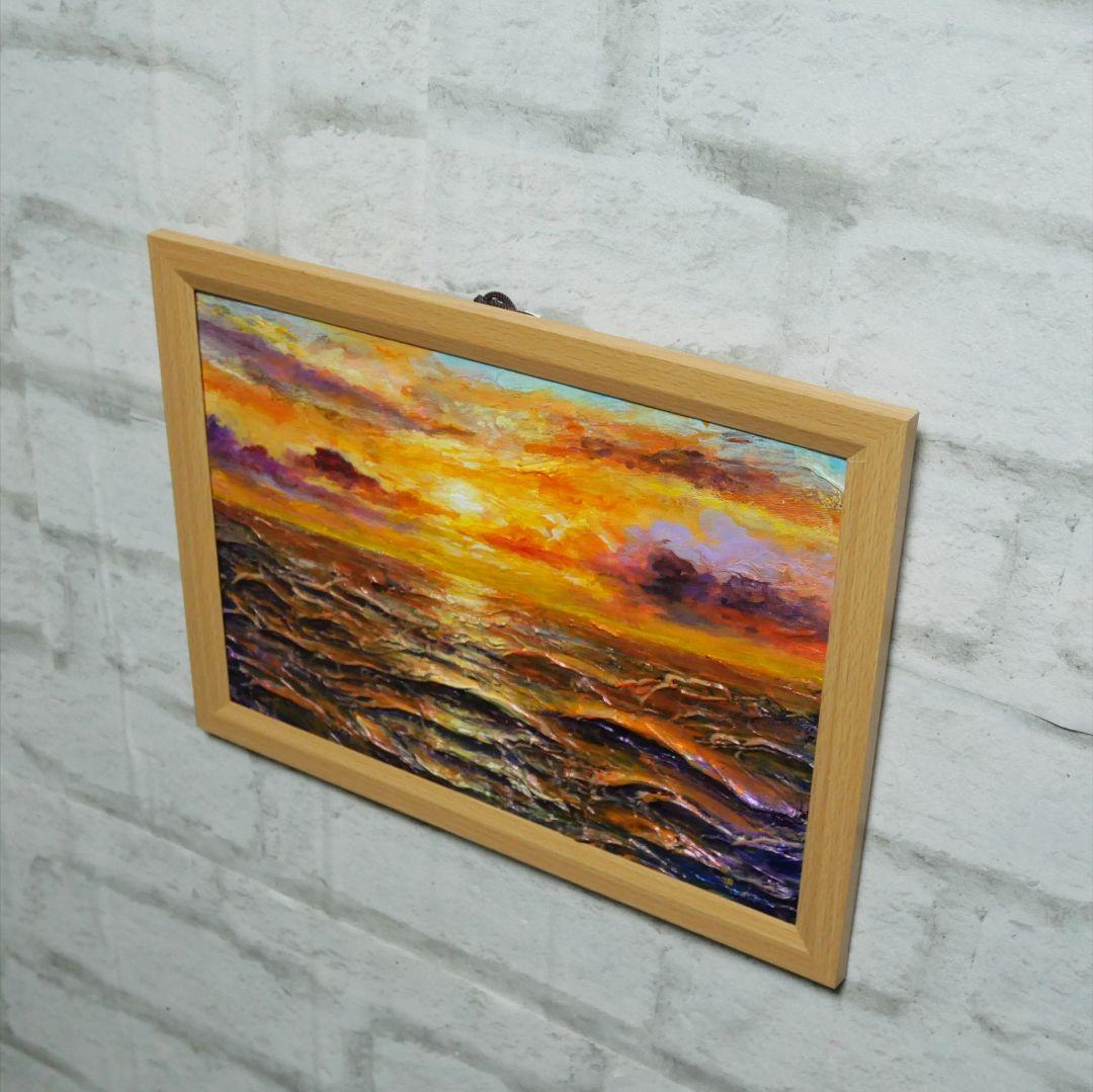 油絵 油彩 油彩画 絵 絵画【夕焼けの海】A4