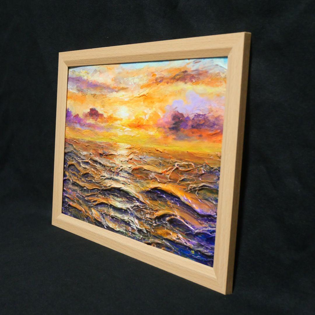 油絵 油彩 油彩画 絵 絵画【夕焼けの海】A4