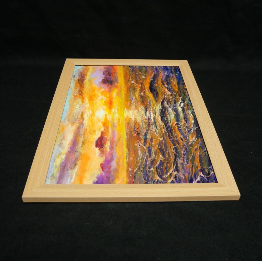 油絵 油彩 油彩画 絵 絵画【夕焼けの海】A4