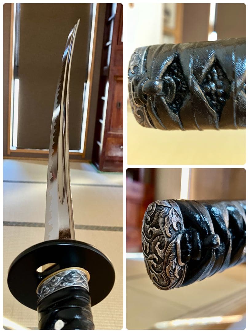 五条　日本刀 黒い鞘 赤い紐 居合刀　模造刀