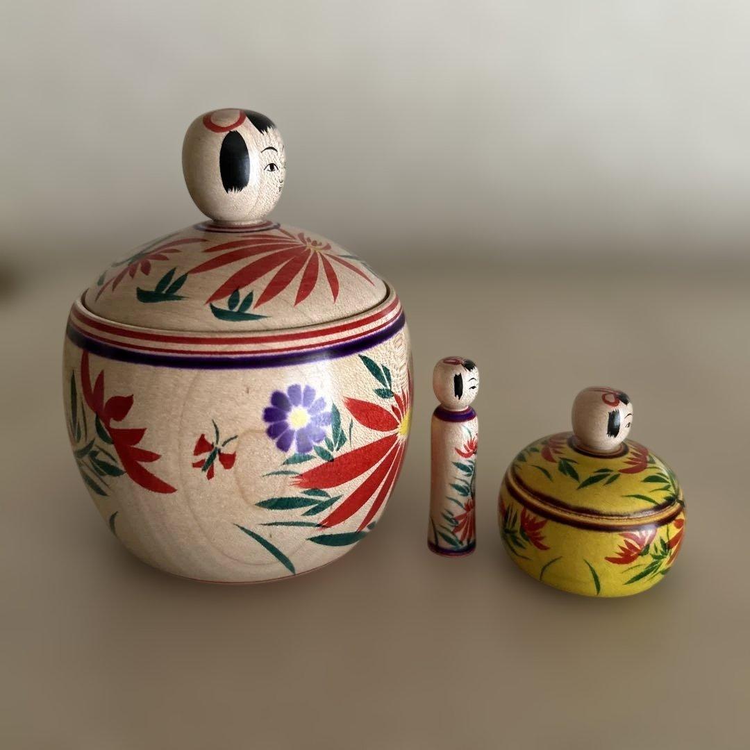 三春文雄工人 こけし 【蓋付き入れ子えじこ】