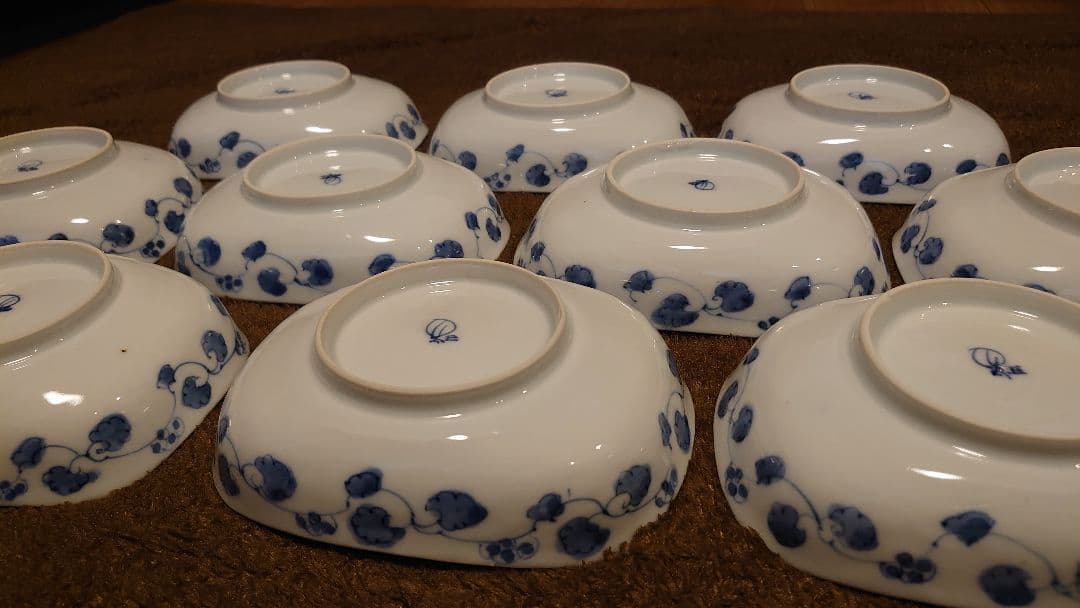 古伊万里　伊万里　染付　江戸期　大名　菓子皿　楕円皿　蔵出し　10客