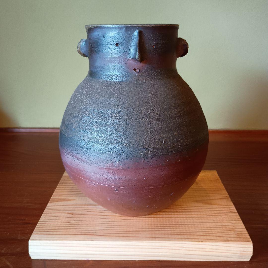 希少　藤原雄　備前　人面壺　　胡麻