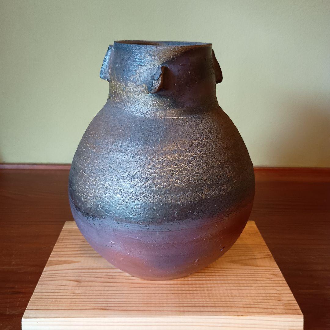 希少　藤原雄　備前　人面壺　　胡麻