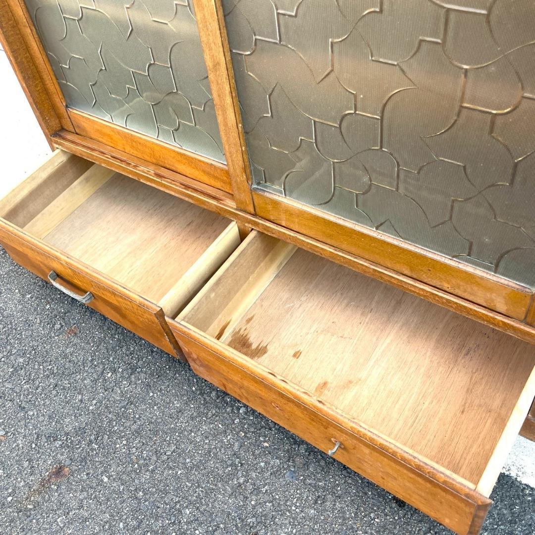 アンティーク ガラス すりガラス 食器棚 飾り棚 昭和レトロ 本棚 キャビネット