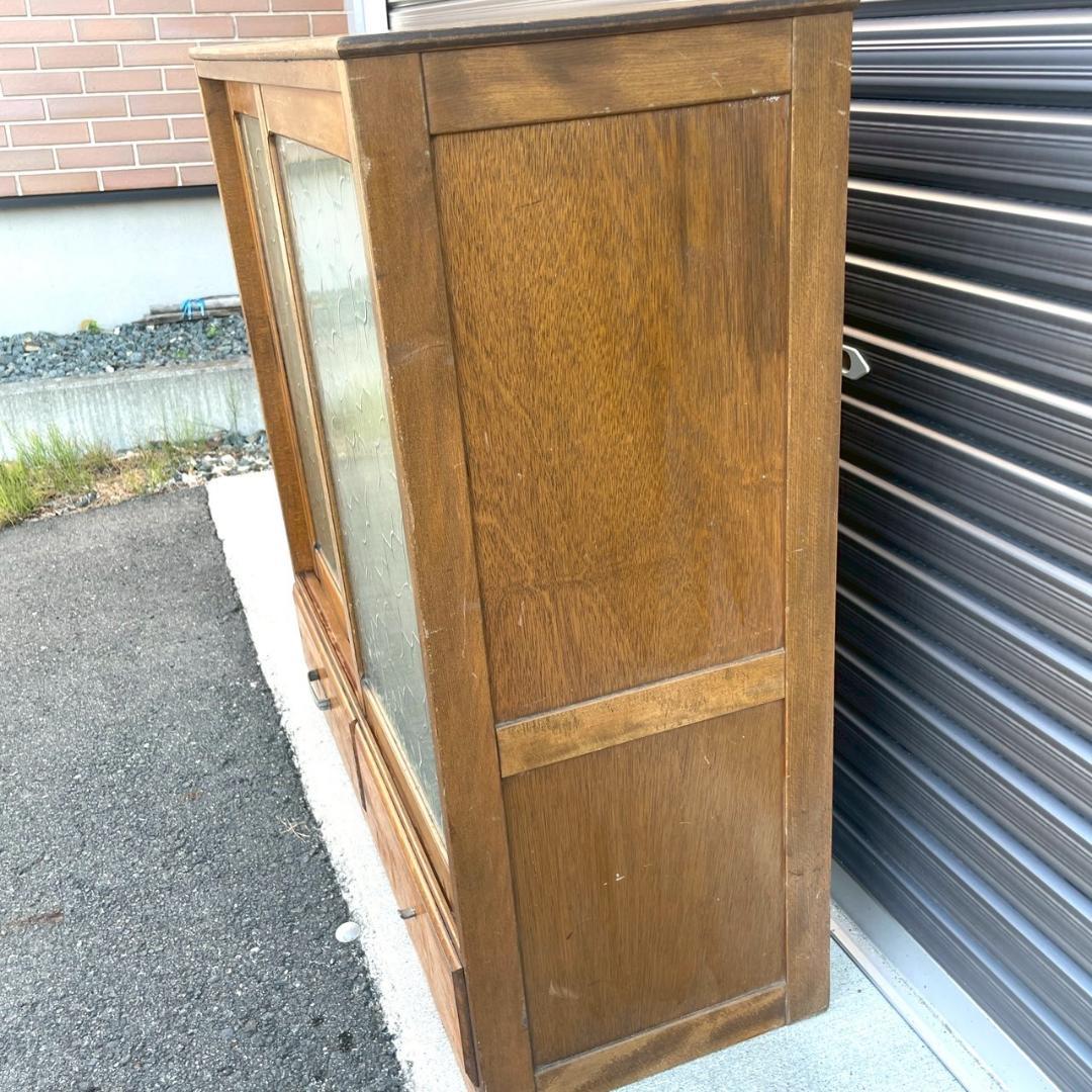 アンティーク ガラス すりガラス 食器棚 飾り棚 昭和レトロ 本棚 キャビネット