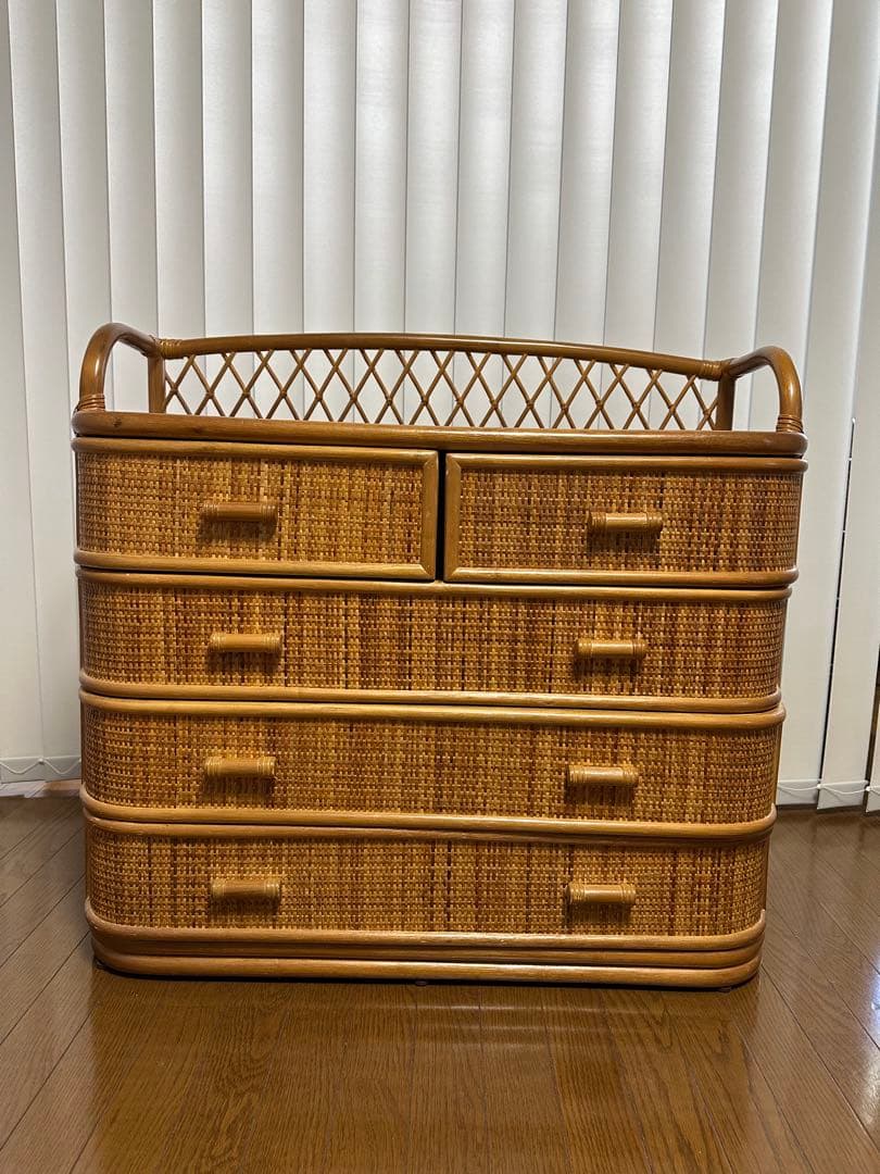 【送料込】籐 ラタンチェスト 4段 5引出し&4段10引出しの2個セット