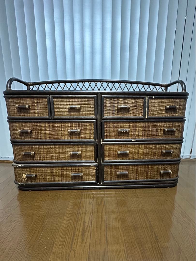 【送料込】籐 ラタンチェスト 4段 5引出し&4段10引出しの2個セット