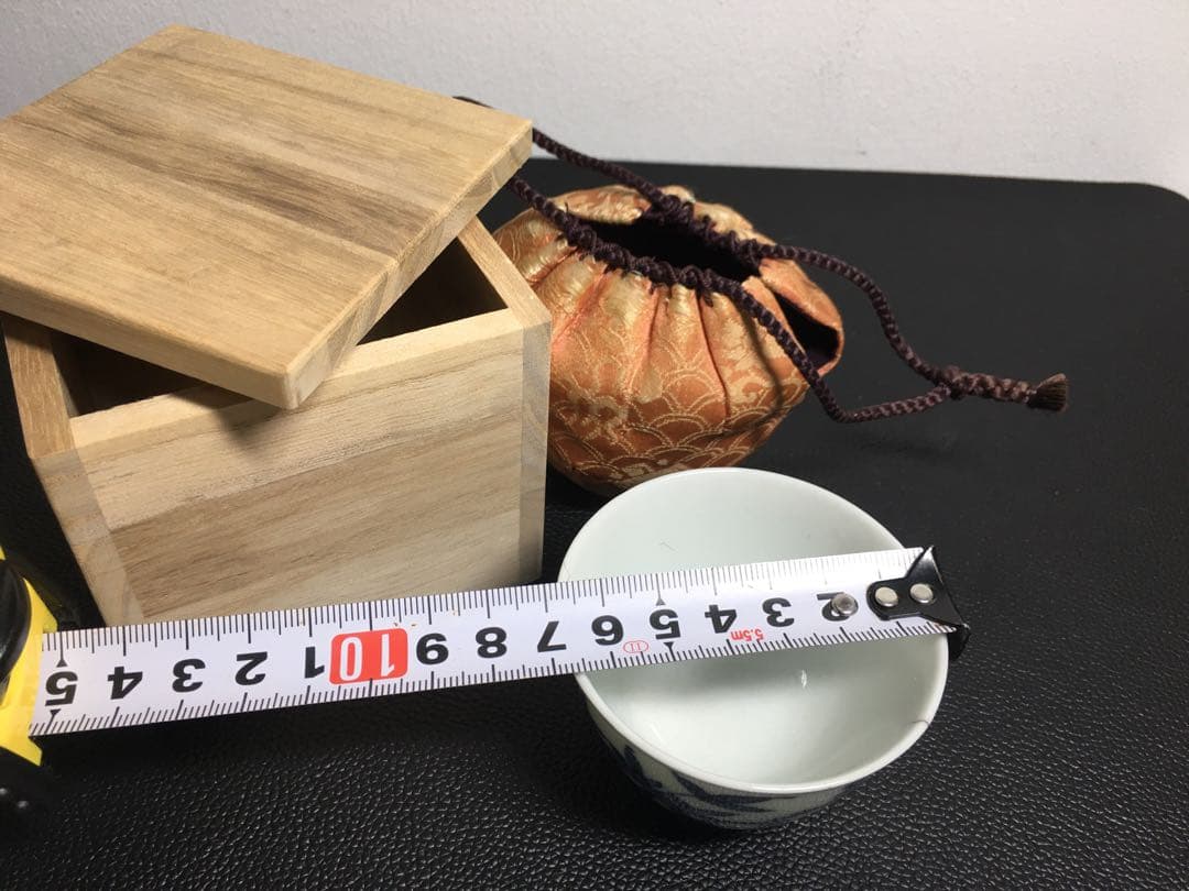 中国古玩　染付　煎茶碗　共箱，仕覆付け　南京玩品 唐物 時代物