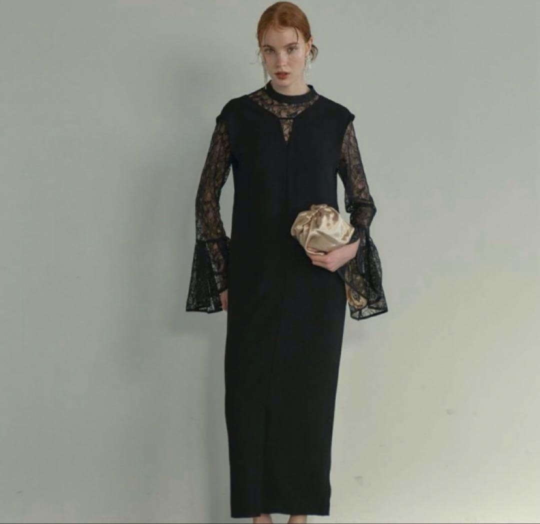 スーツ・フォーマル・ドレス ANDRESD bell sleeve slit dress L brown