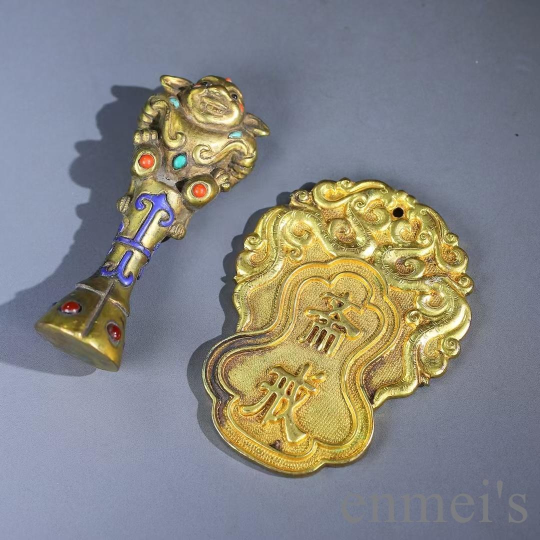 中国古美術 内務府風 令牌揃 描金 純銅製 祭祀具 儀礼用 細密細工 置物 賞物