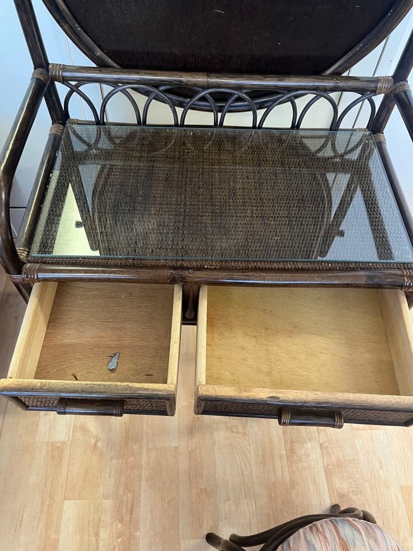 ヴィンテージ レトロ ラタン ミラー付きドレッサー アーチ型ドレッサー・鏡台