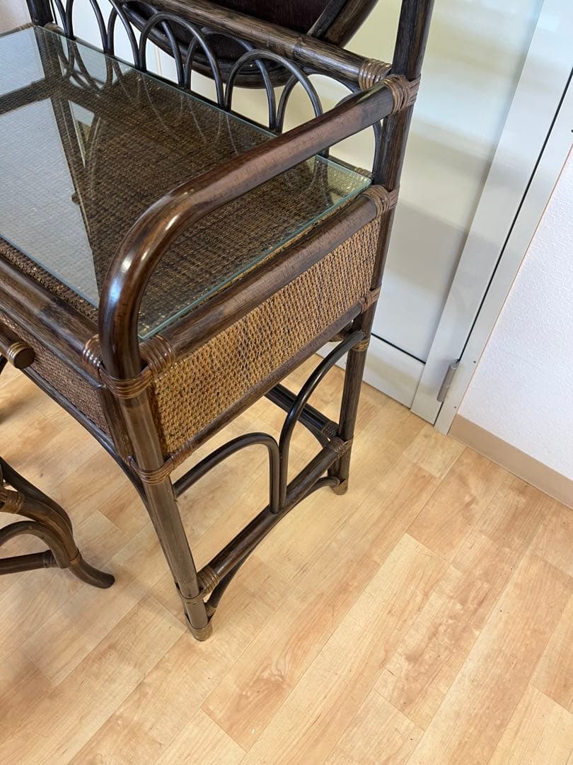 ヴィンテージ レトロ ラタン ミラー付きドレッサー アーチ型ドレッサー・鏡台