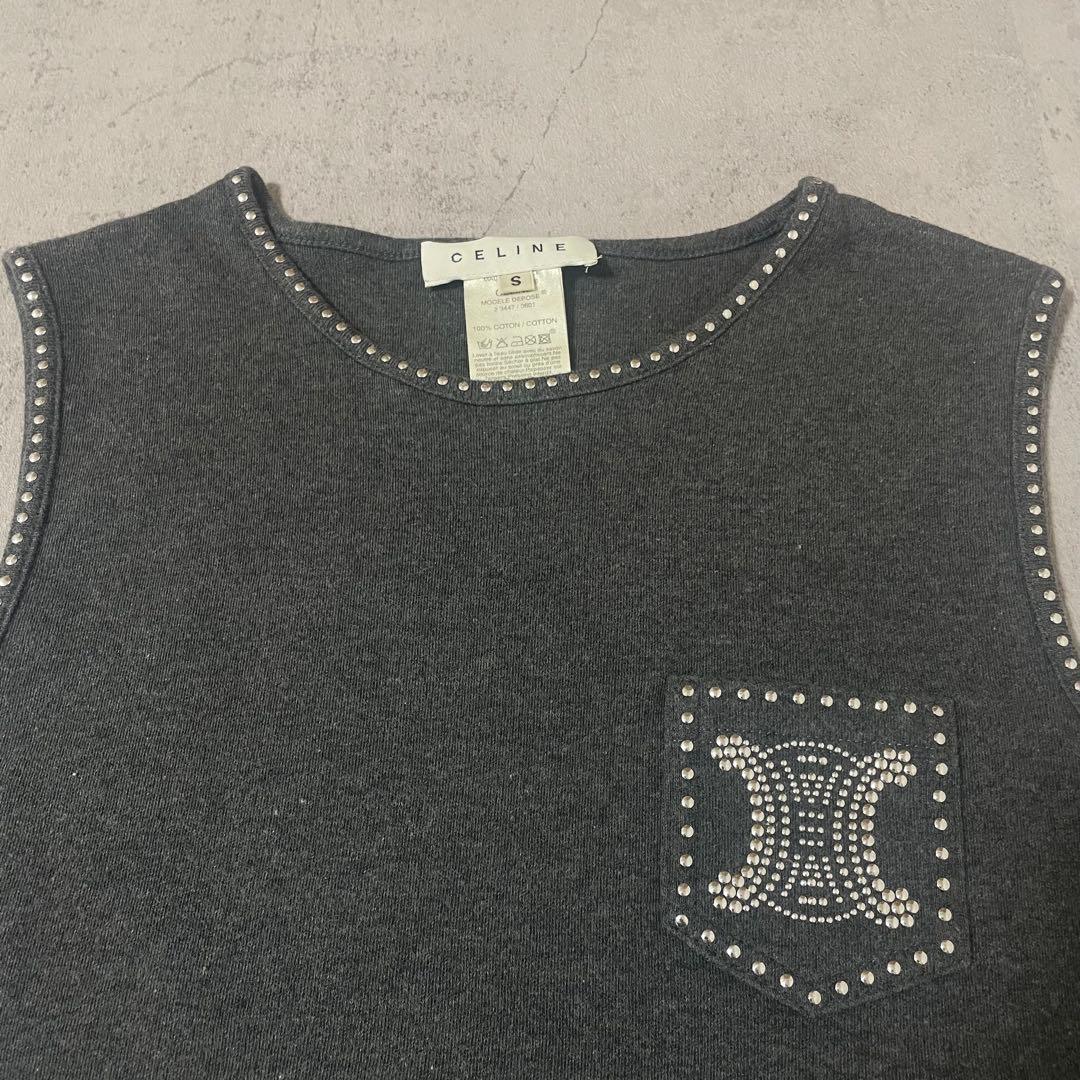 CELINE トリオンフ ストーン 装飾 ノースリーブ トップス セリーヌ S