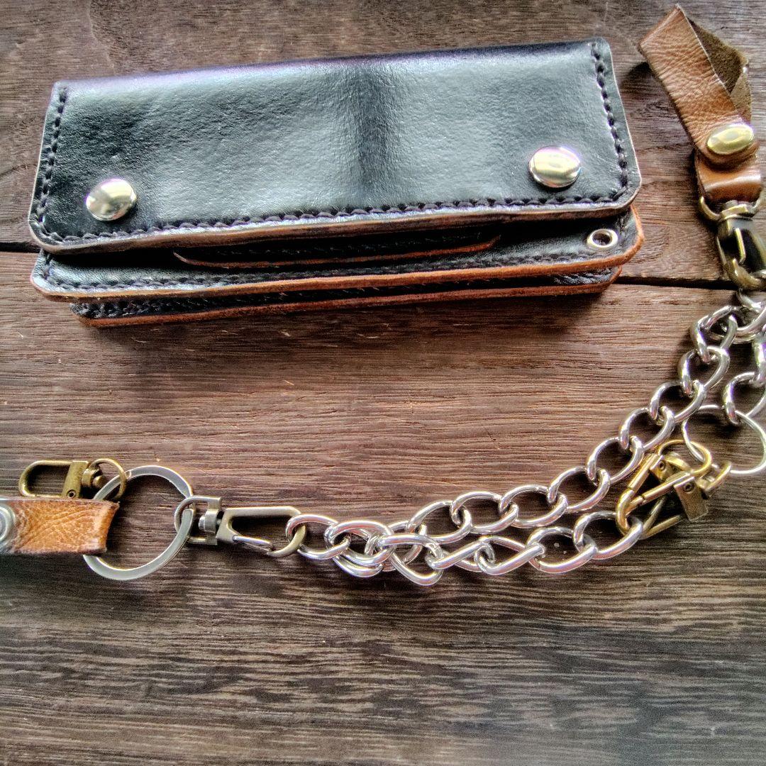 トラッカーウォレット 手染め黒 ロングタイプ