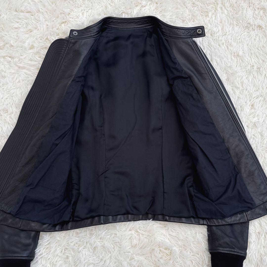 リックオウエンス インターシャ レザージャケット 牛革 ブラック 46 美品