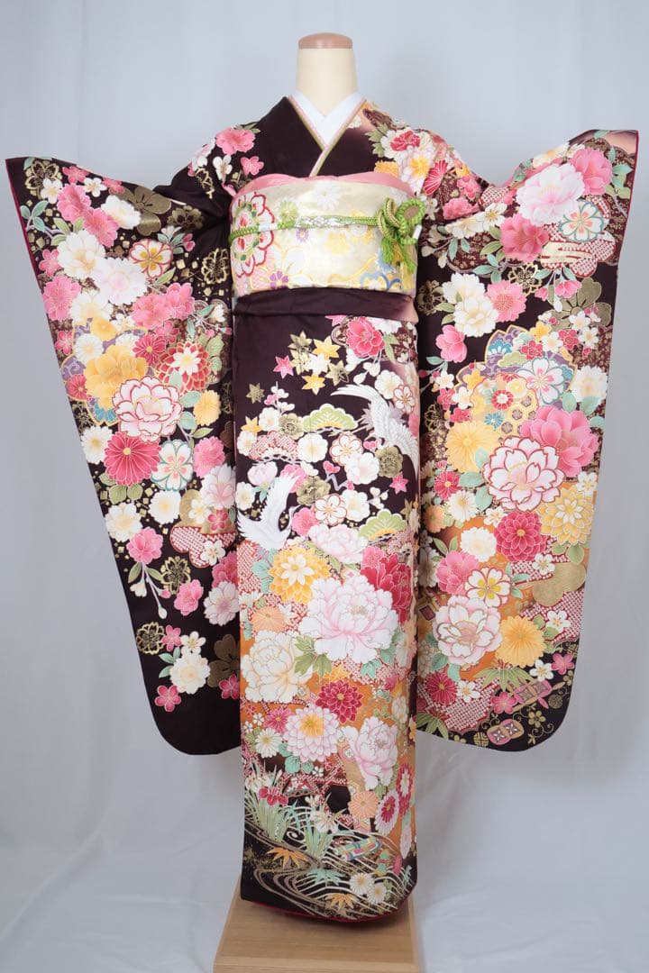 正絹　ブラウンの大人かわいい振袖セット　⑩