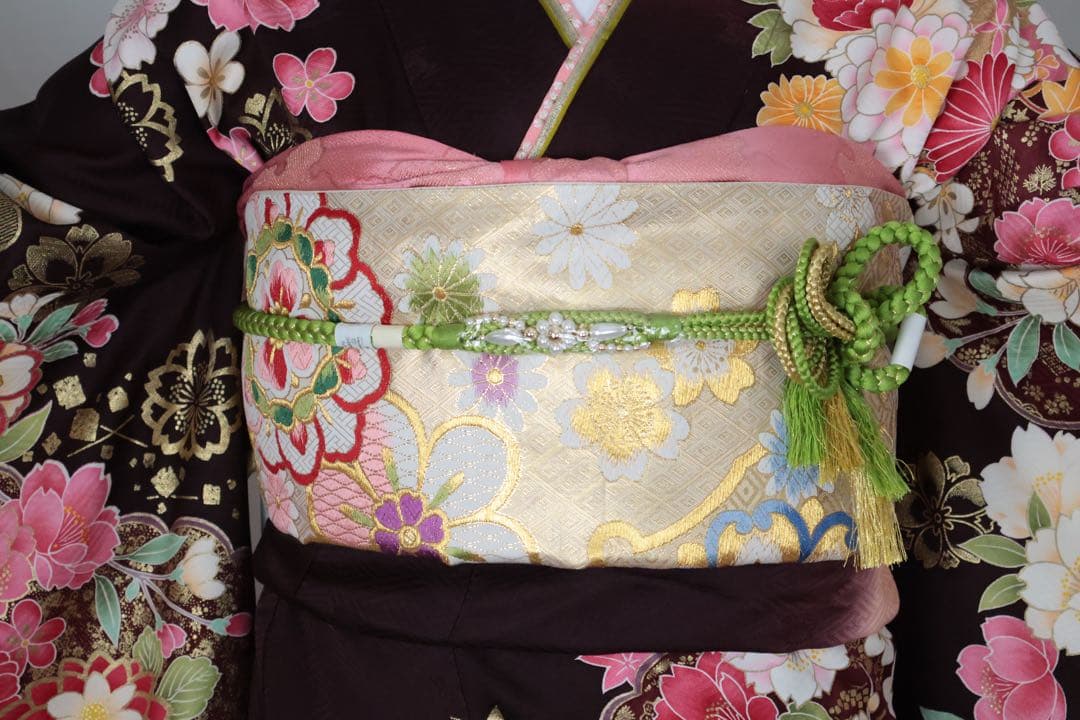 正絹　ブラウンの大人かわいい振袖セット　⑩